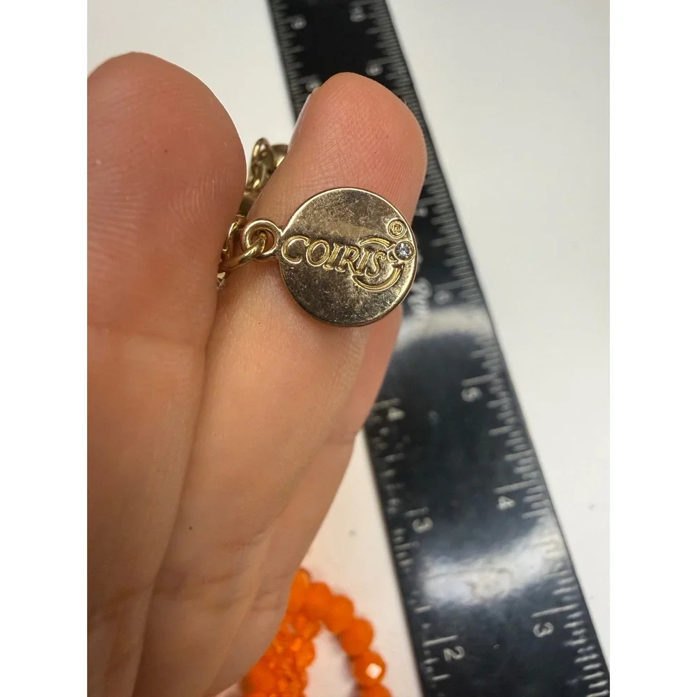 Orange Multi Strand Beaded Cord Statement Necklace Gold Tone Adjustable